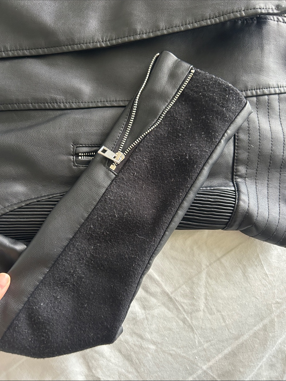 Ever New Black Faux Leather Moto Jacket with Ribbed Side Panels - Picture 2 of 5